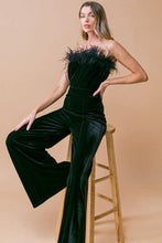 Load image into Gallery viewer, Abigail Velvet Feather Trimmed Jumpsuit
