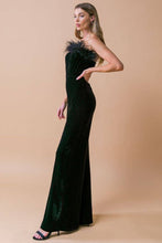 Load image into Gallery viewer, Abigail Velvet Feather Trimmed Jumpsuit
