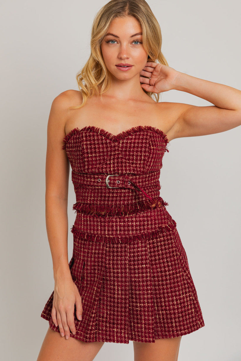 Blair Tweed Strapless Top and Pleated Mini Skirt Set