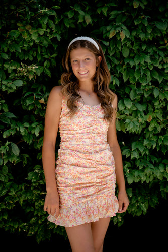 The Sophia Floral Print Ruched Mini Dress - Dawn & Renée Boutique