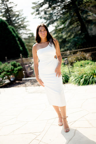 The Zoe One-Shoulder Cut Out Midi Dress - Dawn & Renée Boutique
