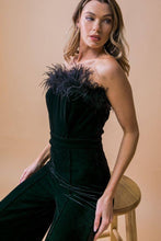 Load image into Gallery viewer, Abigail Velvet Feather Trimmed Jumpsuit
